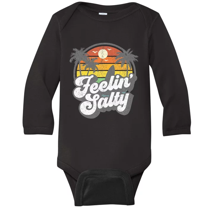 Feeling Salty Island Vacation Surfing Palm Baby Long Sleeve Bodysuit