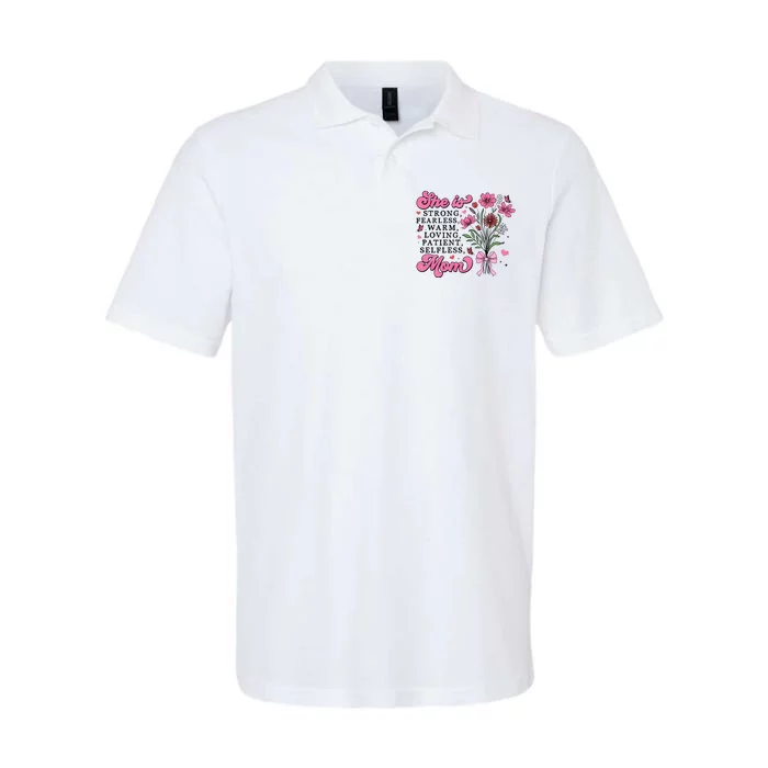 Flowers She Is Mom Mama Quotes Softstyle Adult Sport Polo