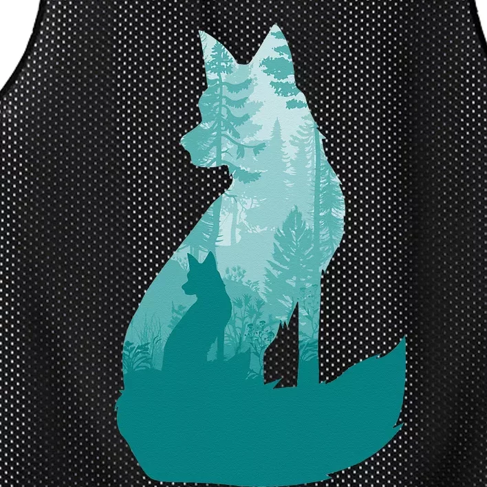 Fox Silhouette In The Forest Animal Hunter Hunting Mesh Reversible Basketball Jersey Tank