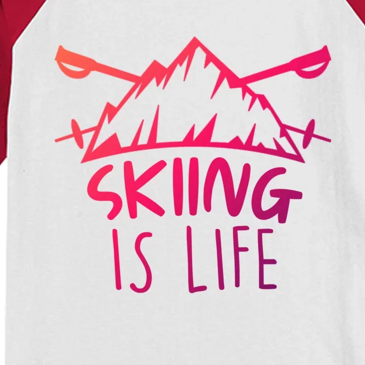 Funny Skiing Is Life Ski Instructor Skiing Meaningful Gift Kids Colorblock Raglan Jersey