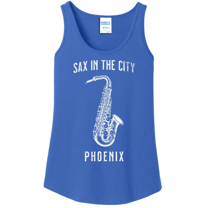 Funny Sax In The City Phoenix Jazz Music Sax Player Design Ladies Essential Tank