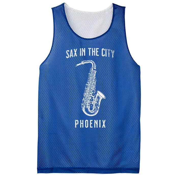 Funny Sax In The City Phoenix Jazz Music Sax Player Design Mesh Reversible Basketball Jersey Tank