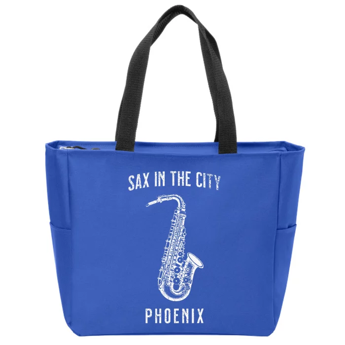 Funny Sax In The City Phoenix Jazz Music Sax Player Design Zip Tote Bag