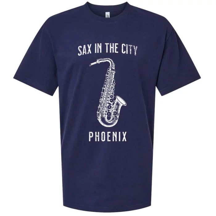 Funny Sax In The City Phoenix Jazz Music Sax Player Design Sueded Cloud Jersey T-Shirt