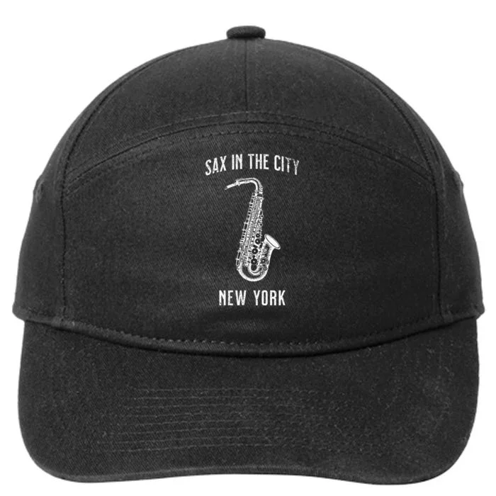 Funny Sax In The City New York Jazz Music Sax Player Design 7-Panel Snapback Hat