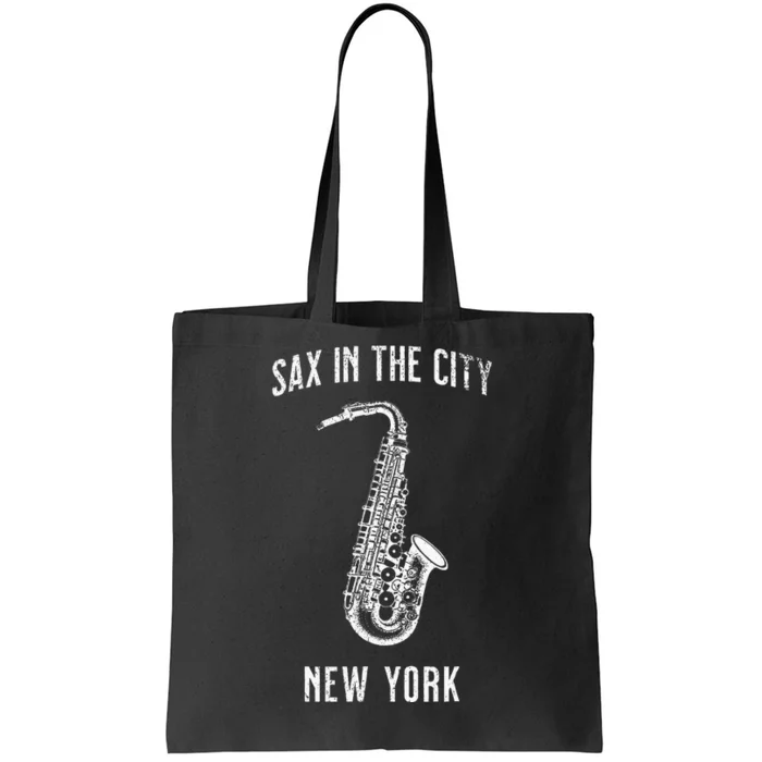 Funny Sax In The City New York Jazz Music Sax Player Design Tote Bag