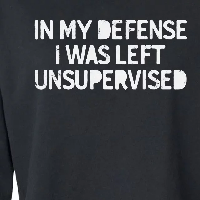 Funny Saying In My Defense I Was Left Unsupervised Cropped Pullover Crew