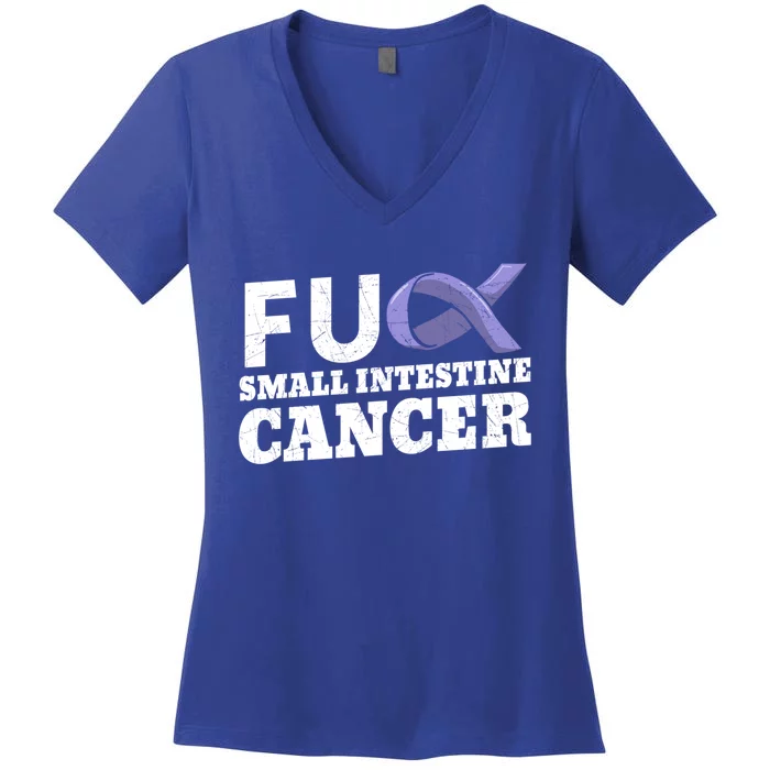 Fuck Small Intestine Cancer Bowel Cancer Awareness Duodenal Cute Gift Women's V-Neck T-Shirt