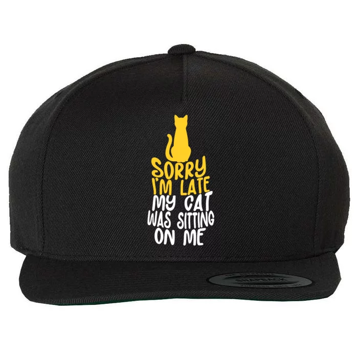 Funny Sorry Im Late My Cat Was Sitting On Me Wool Snapback Cap