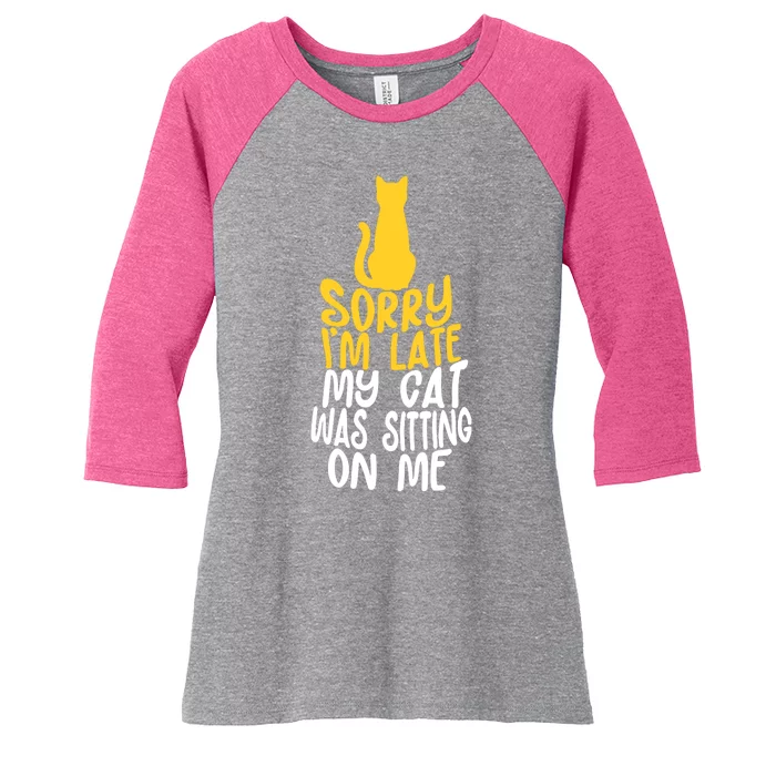 Funny Sorry Im Late My Cat Was Sitting On Me Women's Tri-Blend 3/4-Sleeve Raglan Shirt