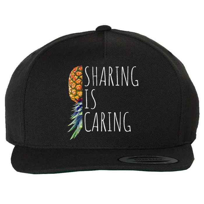 Funny Sharing Is Caring Upside Down Pineapple Swinger Wool Snapback Cap