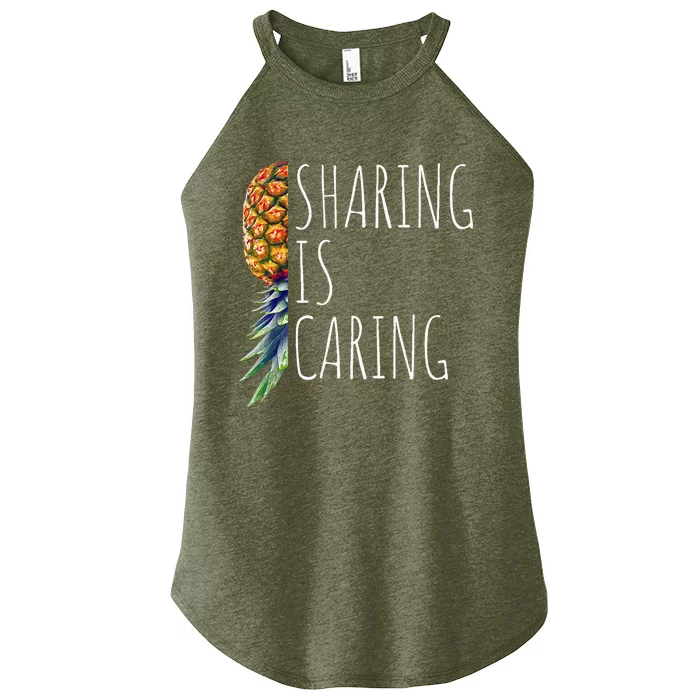 Funny Sharing Is Caring Upside Down Pineapple Swinger Women’s Perfect Tri Rocker Tank