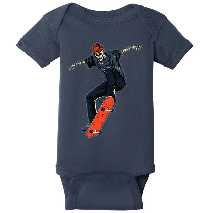 Funny Skeleton In Skateboard Skateboarder Cute Halloween Baby Bodysuit