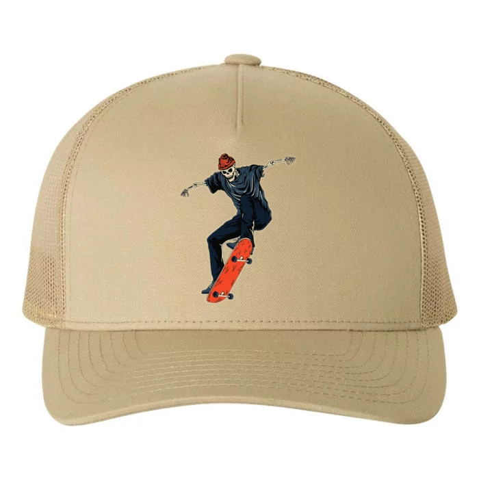 Funny Skeleton In Skateboard Skateboarder Cute Halloween Yupoong Adult 5-Panel Trucker Hat