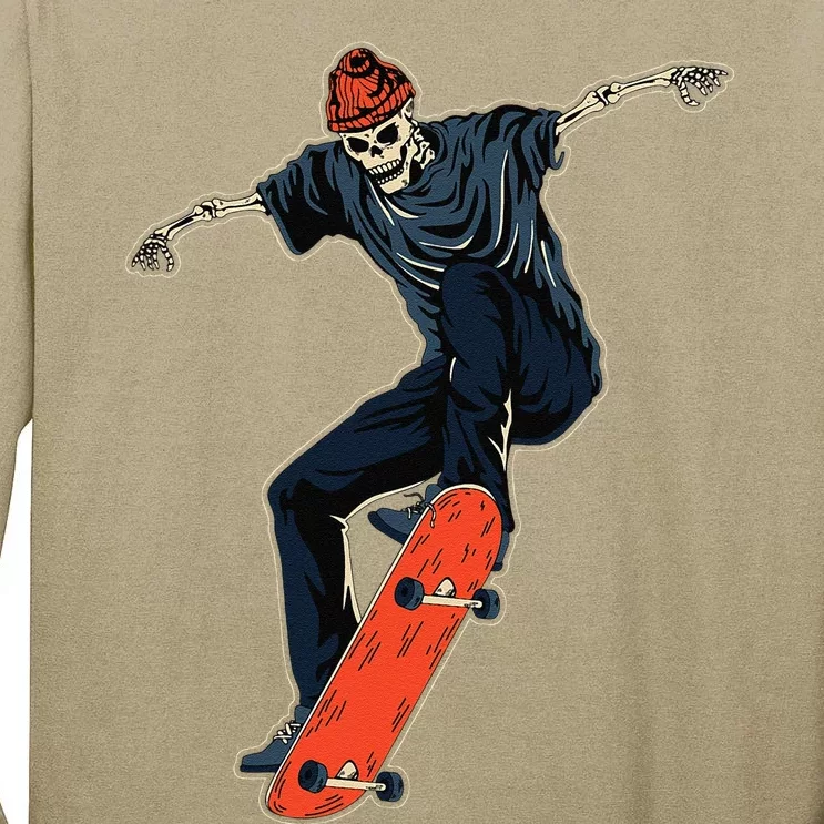 Funny Skeleton In Skateboard Skateboarder Cute Halloween Tall Long Sleeve T-Shirt