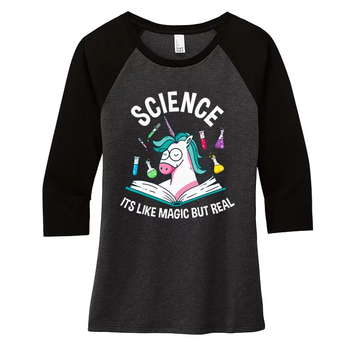 Funny Science Is Like Magic But Real Unicorn Funny Science Women's Tri-Blend 3/4-Sleeve Raglan Shirt