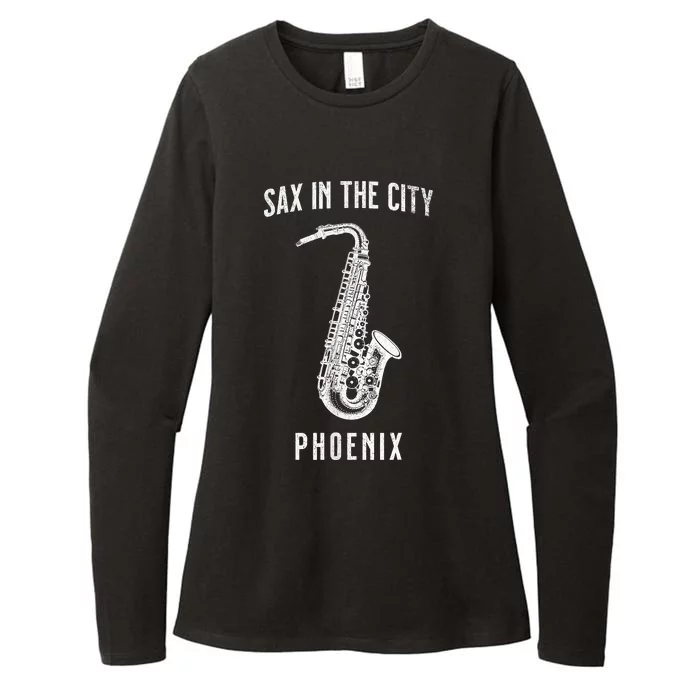 Funny Sax In The City Phoenix Jazz Music Sax Player Design Womens CVC Long Sleeve Shirt