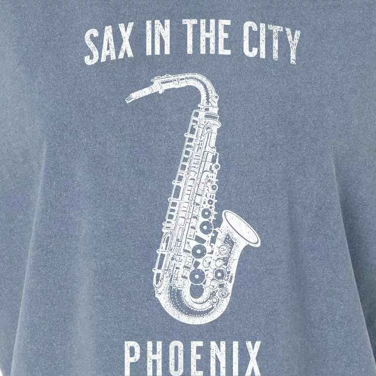 Funny Sax In The City Phoenix Jazz Music Sax Player Design Garment-Dyed Women's Muscle Tee