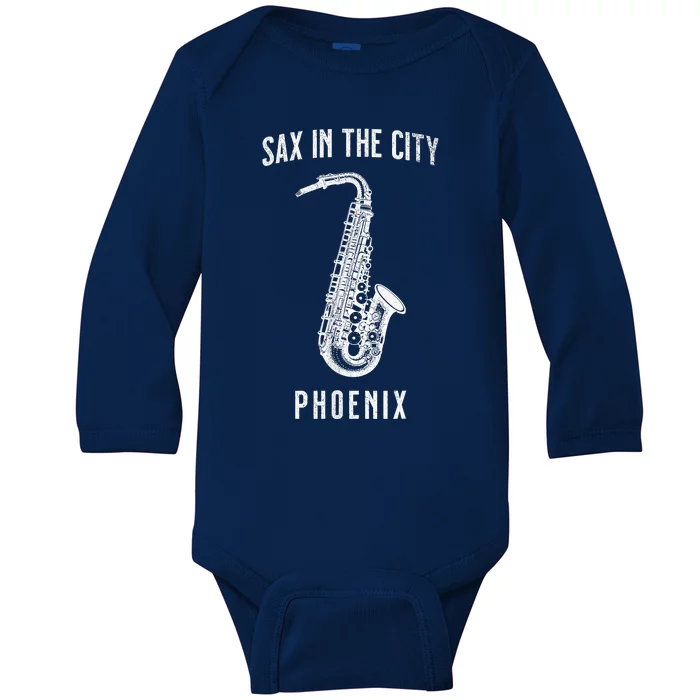 Funny Sax In The City Phoenix Jazz Music Sax Player Design Baby Long Sleeve Bodysuit