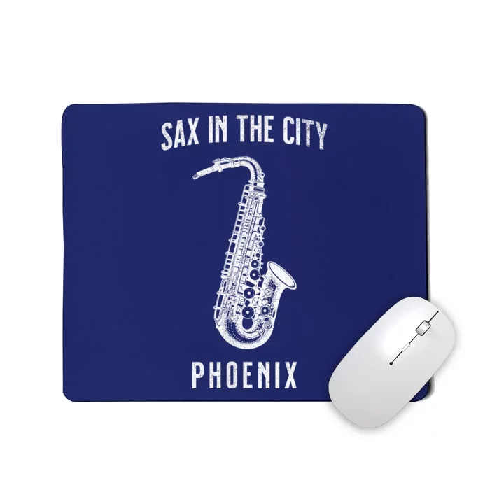 Funny Sax In The City Phoenix Jazz Music Sax Player Design Mousepad