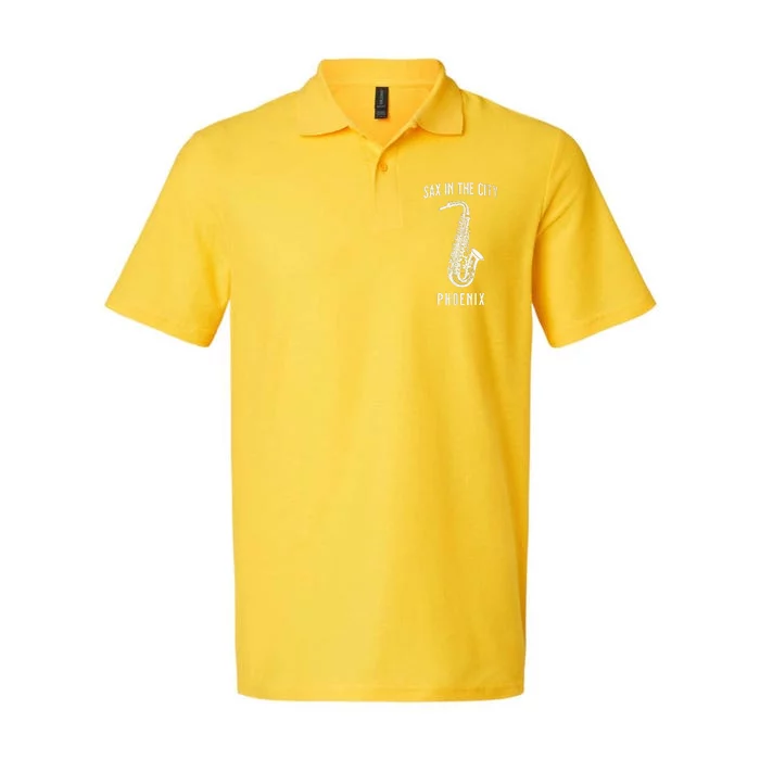 Funny Sax In The City Phoenix Jazz Music Sax Player Design Softstyle Adult Sport Polo