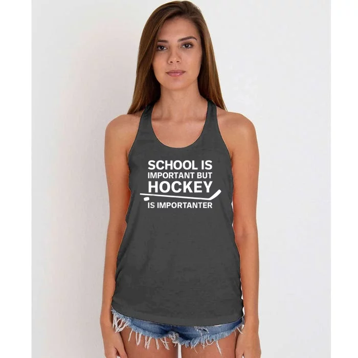 Funny School Is Important But Hockey Is Importanter Women's Knotted Racerback Tank