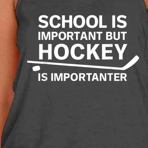 Funny School Is Important But Hockey Is Importanter Women's Knotted Racerback Tank