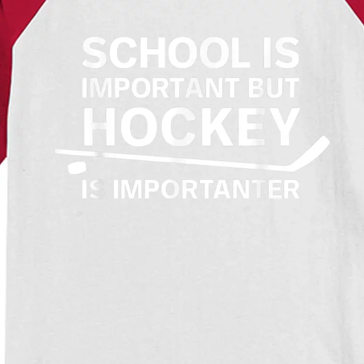 Funny School Is Important But Hockey Is Importanter Kids Colorblock Raglan Jersey