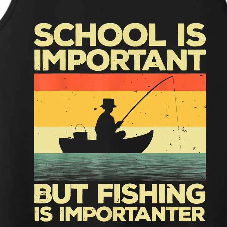 Funny School Is Important But Fishing Meme Fishing Fisherman Fish Trout Performance Tank