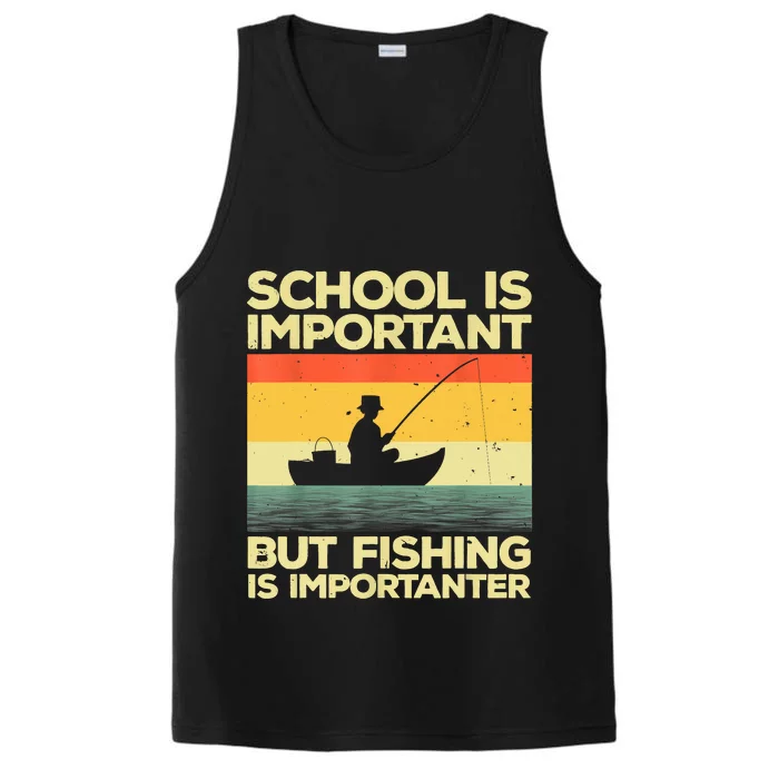 Funny School Is Important But Fishing Meme Fishing Fisherman Fish Trout Performance Tank