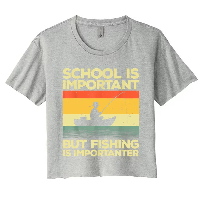 Funny School Is Important But Fishing Meme Fishing Fisherman Fish Trout Women's Crop Top Tee