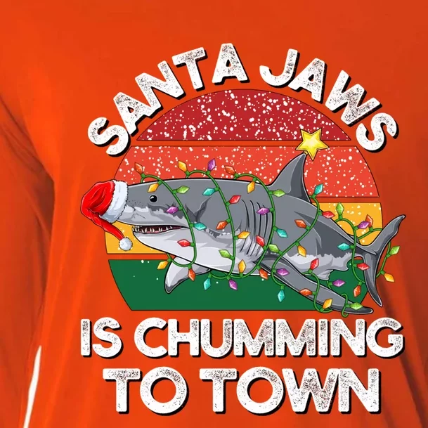 Funny Santa Jaws Shark Christmas Lights Sharkmas Xmas Retro Funny Gift Cooling Performance Long Sleeve Crew