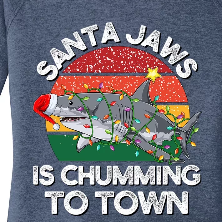 Funny Santa Jaws Shark Christmas Lights Sharkmas Xmas Retro Great Gift Women's Perfect Tri Tunic Long Sleeve Shirt