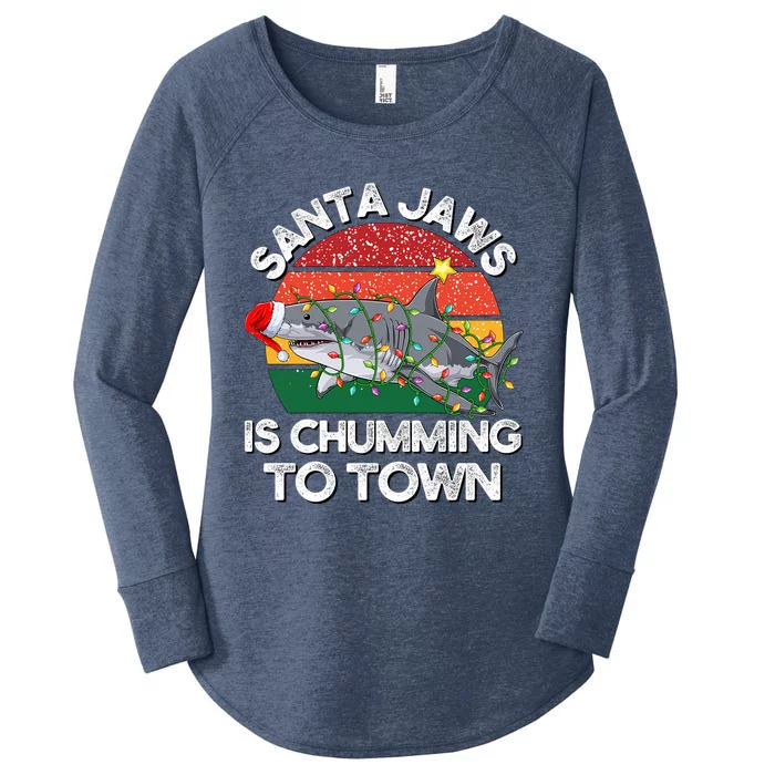 Funny Santa Jaws Shark Christmas Lights Sharkmas Xmas Retro Great Gift Women's Perfect Tri Tunic Long Sleeve Shirt