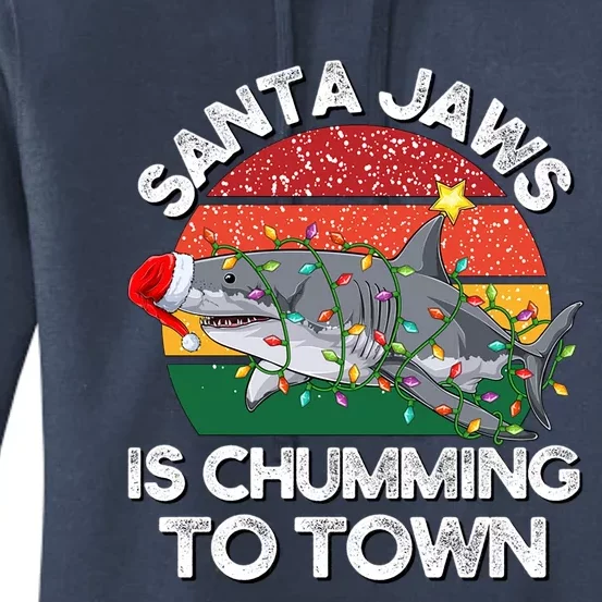 Funny Santa Jaws Shark Christmas Lights Sharkmas Xmas Retro Great Gift Women's Pullover Hoodie