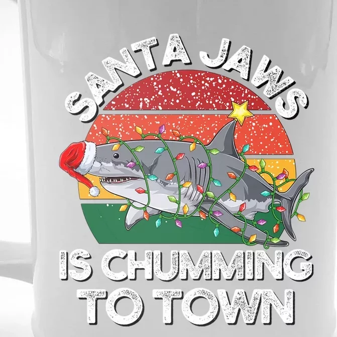 Funny Santa Jaws Shark Christmas Lights Sharkmas Xmas Retro Great Gift Front & Back Beer Stein