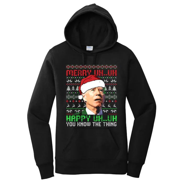 Funny Santa Joe Biden Merry Uh Uh Christmas Ugly Premium Women's Pullover Hoodie