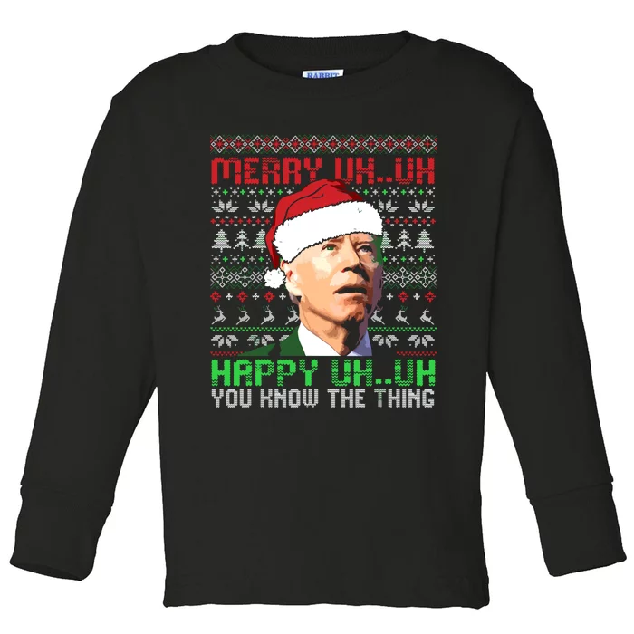 Funny Santa Joe Biden Merry Uh Uh Christmas Ugly Premium Toddler Long Sleeve Shirt