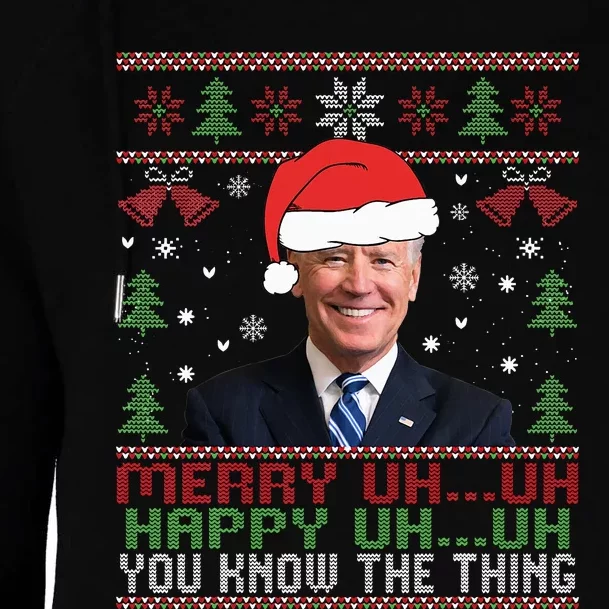 Funny Santa Joe Biden Merry Uh Uh Christmas Ugly Womens Funnel Neck Pullover Hood