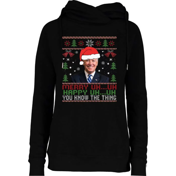 Funny Santa Joe Biden Merry Uh Uh Christmas Ugly Womens Funnel Neck Pullover Hood