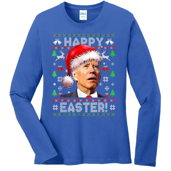 Funny Santa Joe Biden Happy Easter Ugly Christmas Ladies Long Sleeve Shirt