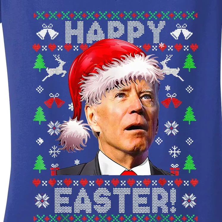 Funny Santa Joe Biden Happy Easter Ugly Christmas Women's V-Neck T-Shirt