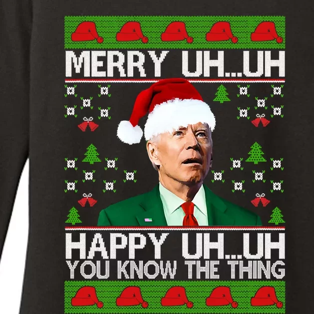 Funny Santa Joe Biden Merry Uh Uh Christmas Ugly Memes Anti Biden Ugly Christmas Womens CVC Long Sleeve Shirt