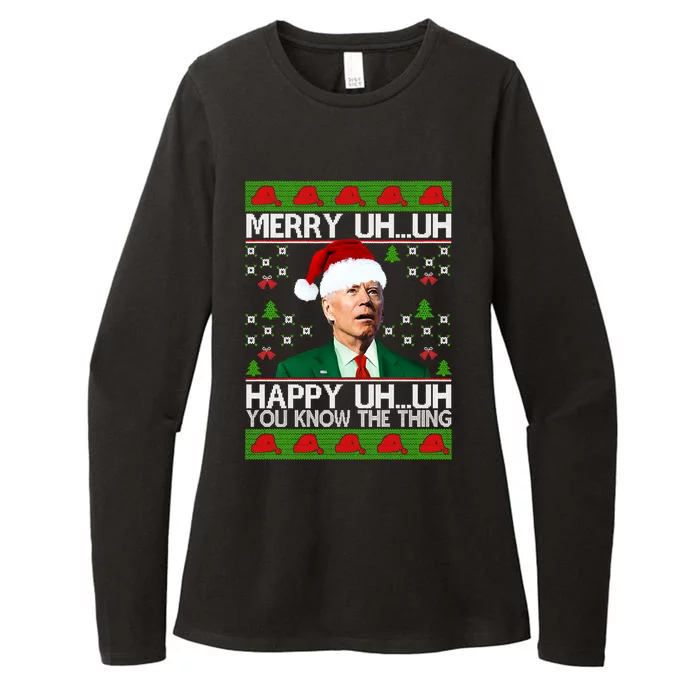 Funny Santa Joe Biden Merry Uh Uh Christmas Ugly Memes Anti Biden Ugly Christmas Womens CVC Long Sleeve Shirt