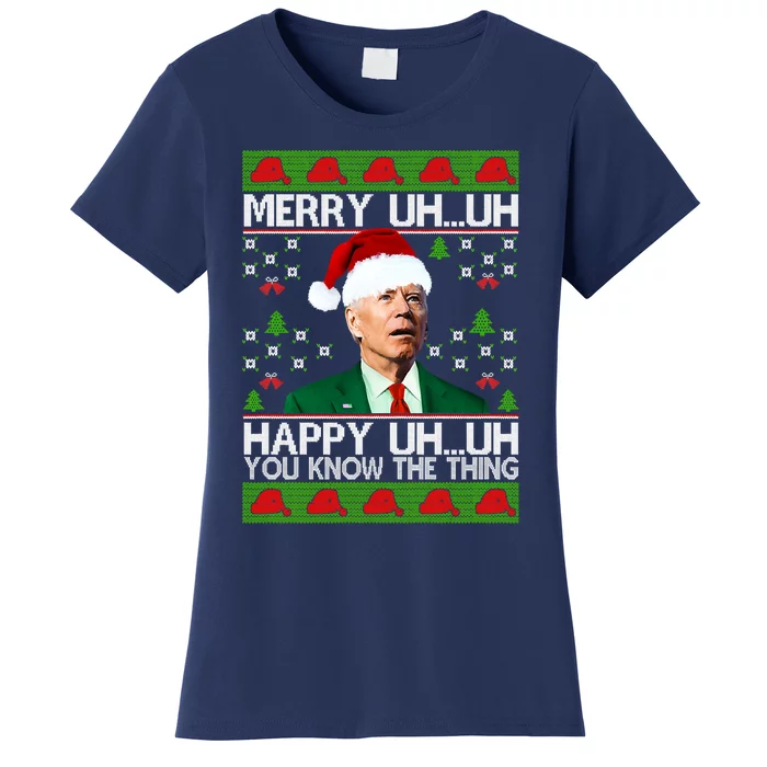 Funny Santa Joe Biden Merry Uh Uh Christmas Ugly Memes Anti Biden Ugly Christmas Women's T-Shirt