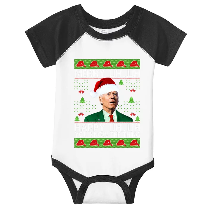 Funny Santa Joe Biden Merry Uh Uh Christmas Ugly Memes Anti Biden Ugly Christmas Infant Baby Jersey Bodysuit