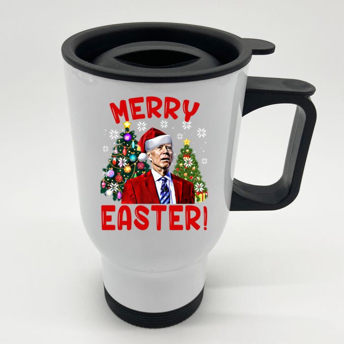 Funny Santa Joe Biden Happy Easter Ugly Christmas Confused Gift Front & Back Stainless Steel Travel Mug