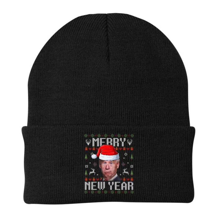 Funny Santa Joe Biden Happy New Year Ugly Christmas Sweater Knit Cap Winter Beanie