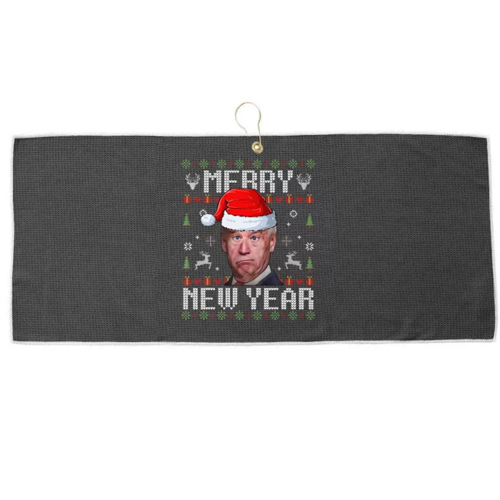 Funny Santa Joe Biden Happy New Year Ugly Christmas Sweater Large Microfiber Waffle Golf Towel