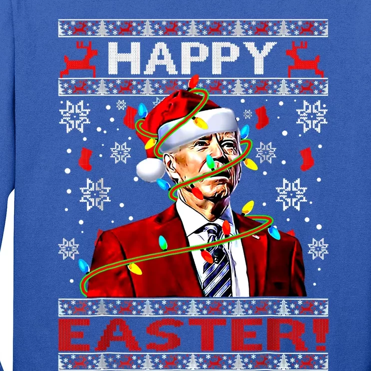 Funny Santa Joe Biden Happy Easter Ugly Christmas Lights Gift Long Sleeve Shirt